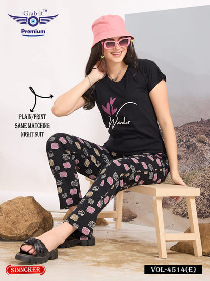 Plain-Print 4514 E Grab It Sinker Pyjama Night Suits Supplier Gujarat