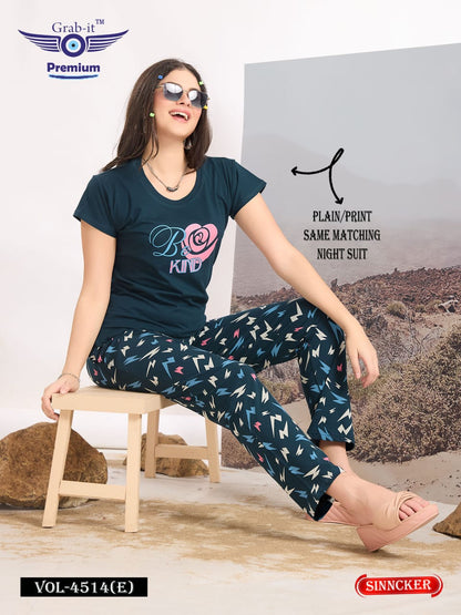 Plain-Print 4514 E Grab It Sinker Pyjama Night Suits Supplier Gujarat