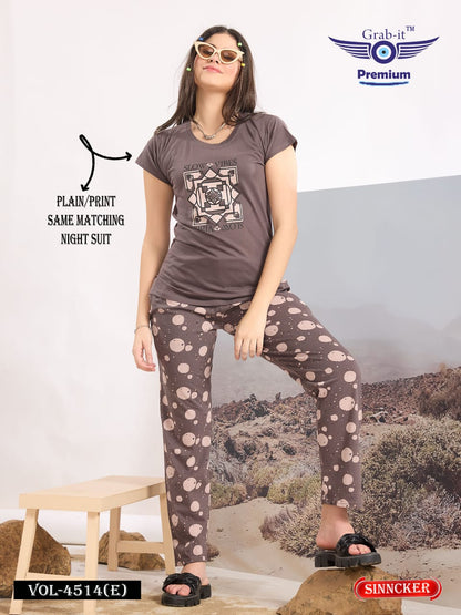 Plain-Print 4514 E Grab It Sinker Pyjama Night Suits Supplier Gujarat