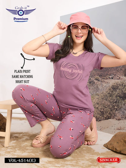 Plain-Print 4514 E Grab It Sinker Pyjama Night Suits Supplier Gujarat