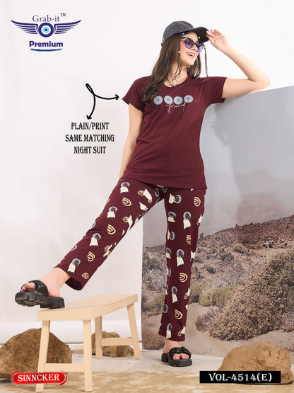 Plain-Print 4514 E Grab It Sinker Pyjama Night Suits Supplier Gujarat