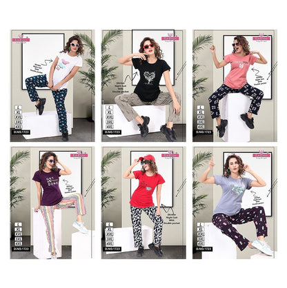 Plain-Print Design 1723 La Fairy Hosiery Sinker Pyjama Night Suits Wholesaler Ahmedabad