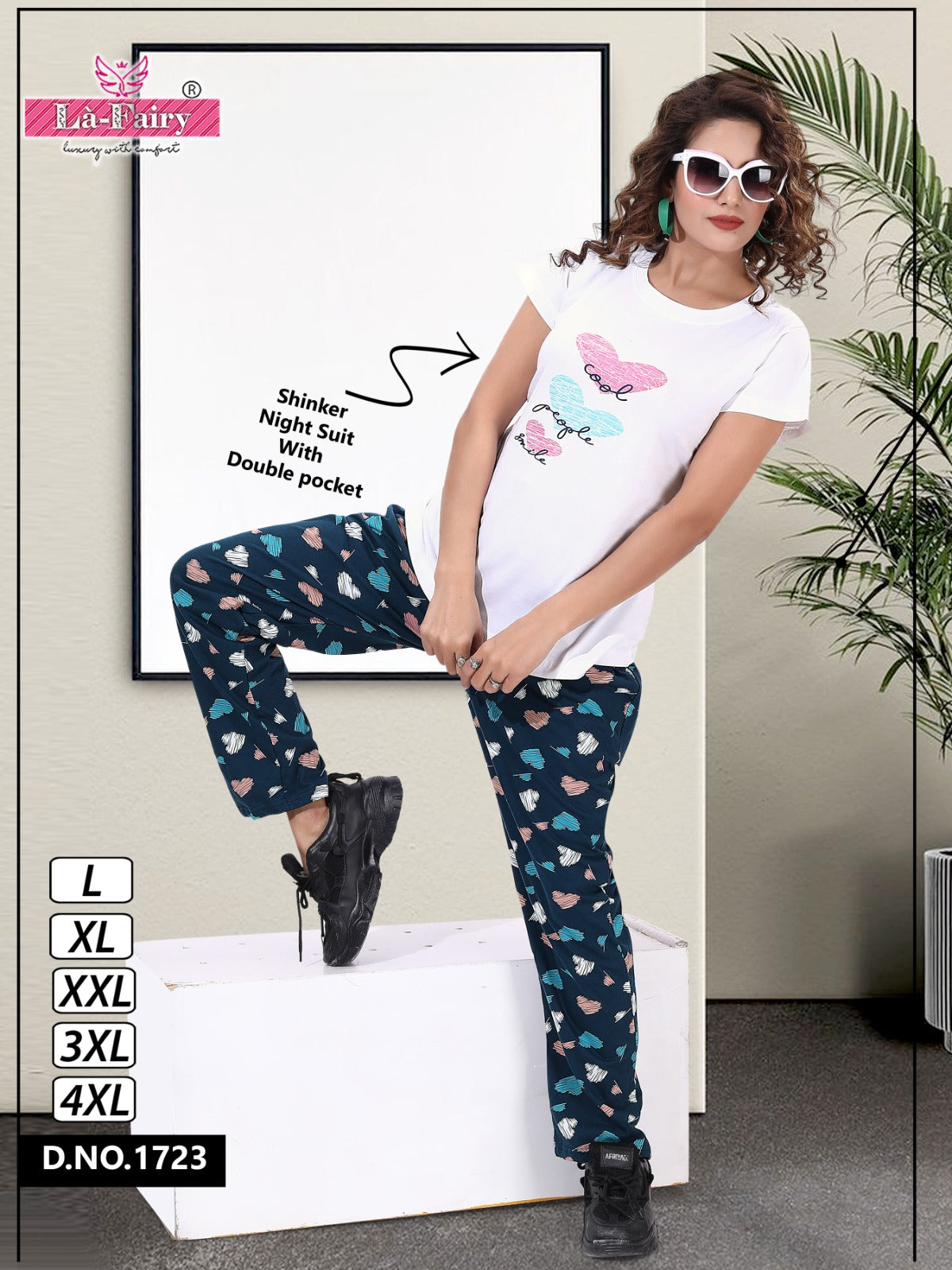 Plain-Print Design 1723 La Fairy Hosiery Sinker Pyjama Night Suits Wholesaler Ahmedabad