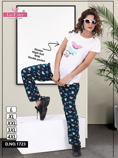 Plain-Print Design 1723 La Fairy Hosiery Sinker Pyjama Night Suits Wholesaler Ahmedabad