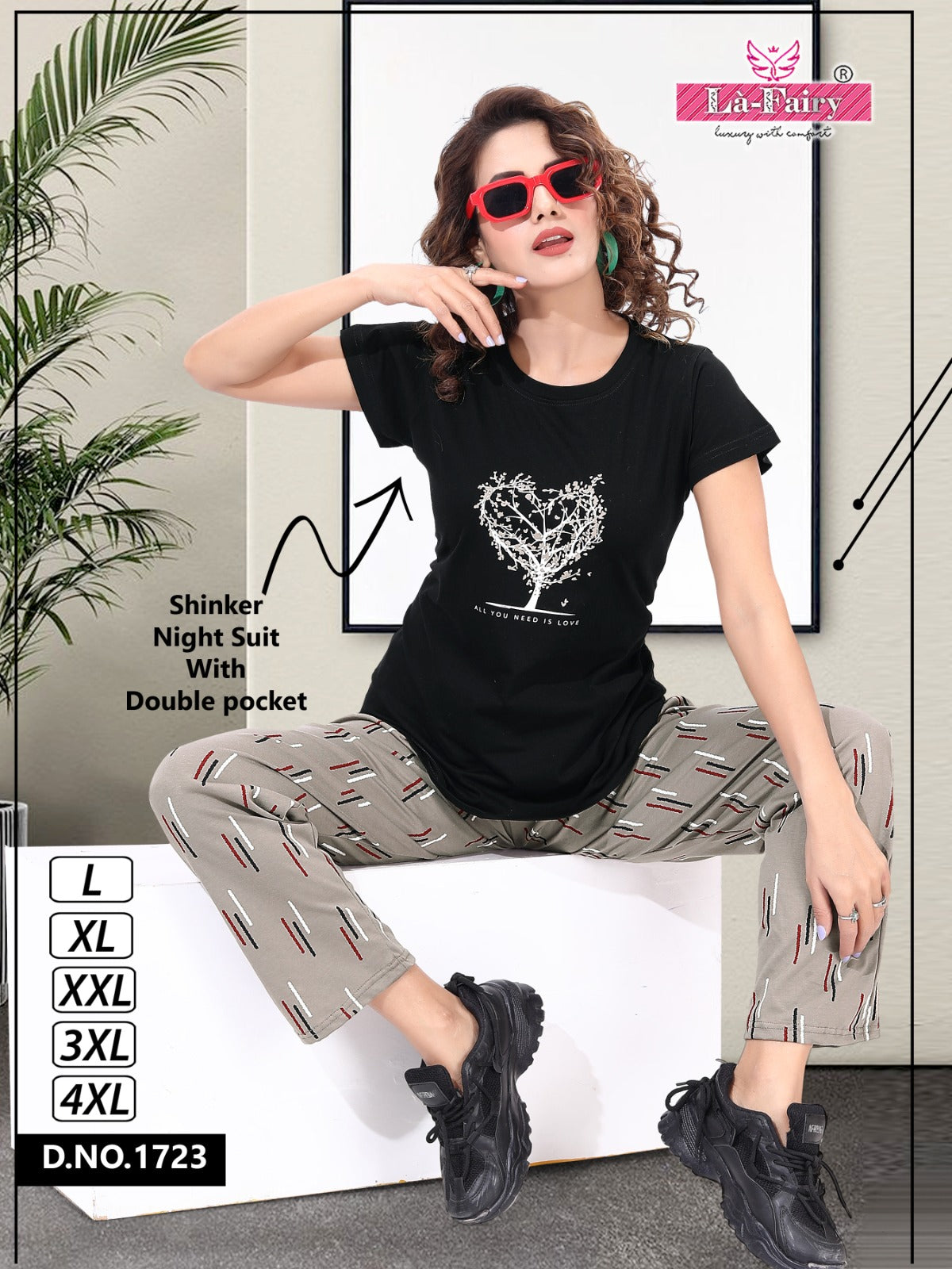 Plain-Print Design 1723 La Fairy Hosiery Sinker Pyjama Night Suits Wholesaler Ahmedabad