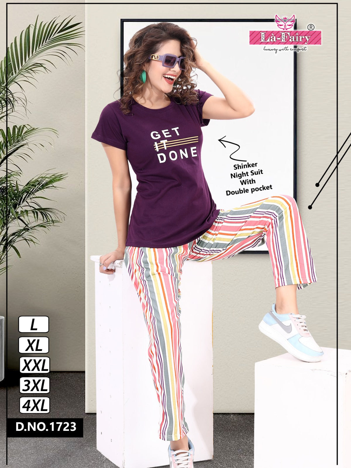 Plain-Print Design 1723 La Fairy Hosiery Sinker Pyjama Night Suits Wholesaler Ahmedabad