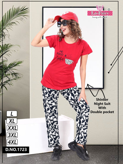 Plain-Print Design 1723 La Fairy Hosiery Sinker Pyjama Night Suits Wholesaler Ahmedabad