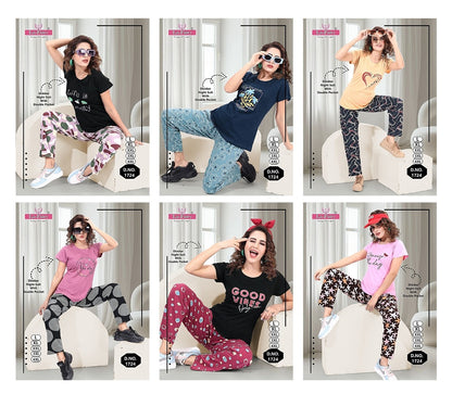 Plain-Print Design 1724 La Fairy Sinker Pyjama Night Suits Wholesaler Ahmedabad