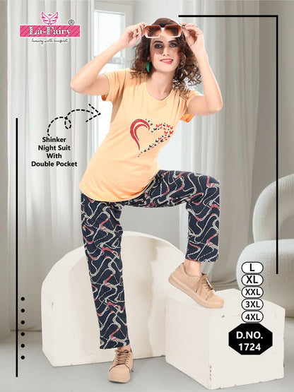 Plain-Print Design 1724 La Fairy Sinker Pyjama Night Suits Wholesaler Ahmedabad