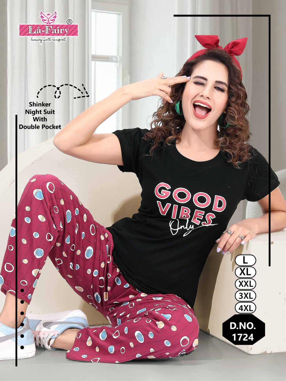 Plain-Print Design 1724 La Fairy Sinker Pyjama Night Suits Wholesaler Ahmedabad