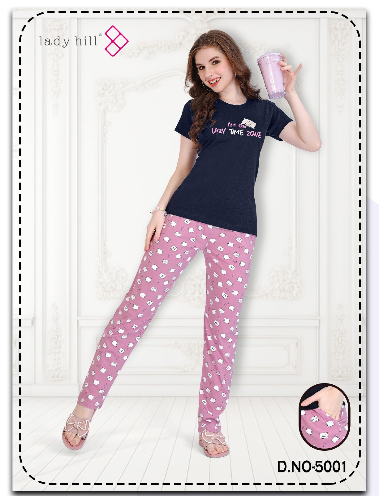 Plain-Print Design 5001 Lady Hill Hosiery Pyjama Night Suits Wholesale Rate