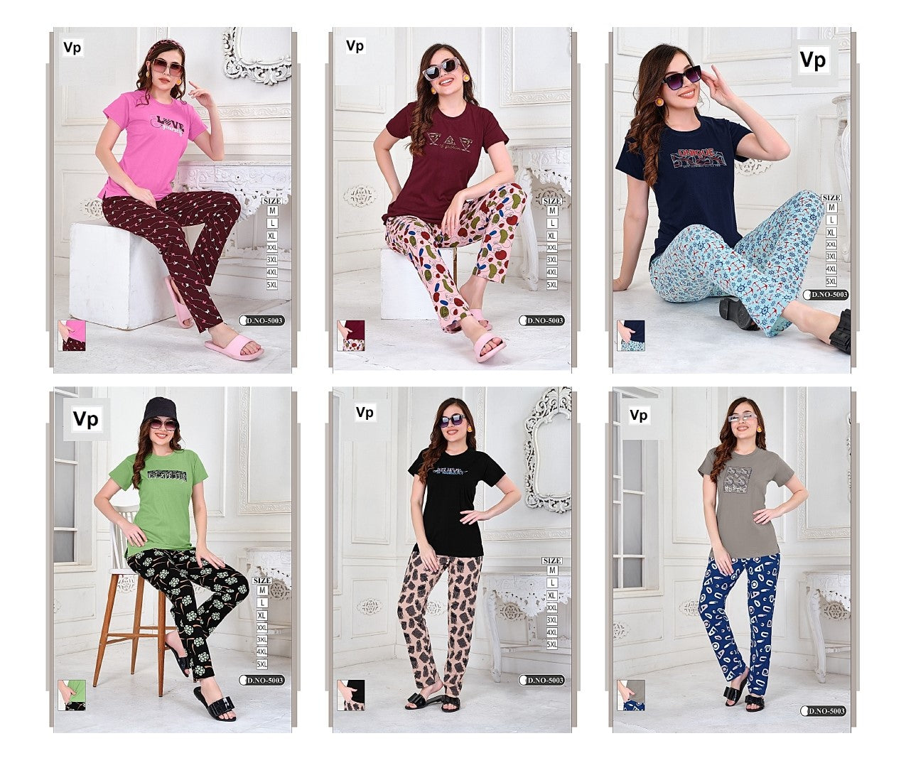 Plain-Print Design 5003 Vp Biowash Pyjama Night Suits Wholesale Rate