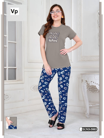 Plain-Print Design 5003 Vp Biowash Pyjama Night Suits Wholesale Rate