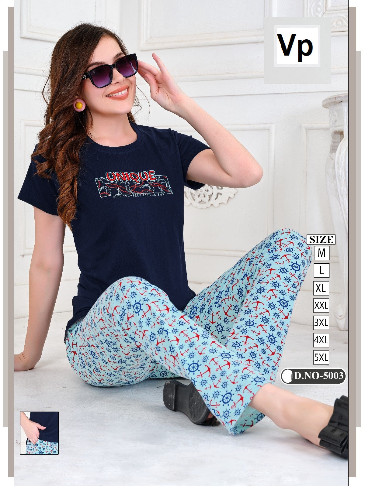 Plain-Print Design 5003 Vp Biowash Pyjama Night Suits Wholesale Rate