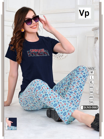 Plain-Print Design 5003 Vp Biowash Pyjama Night Suits Wholesale Rate