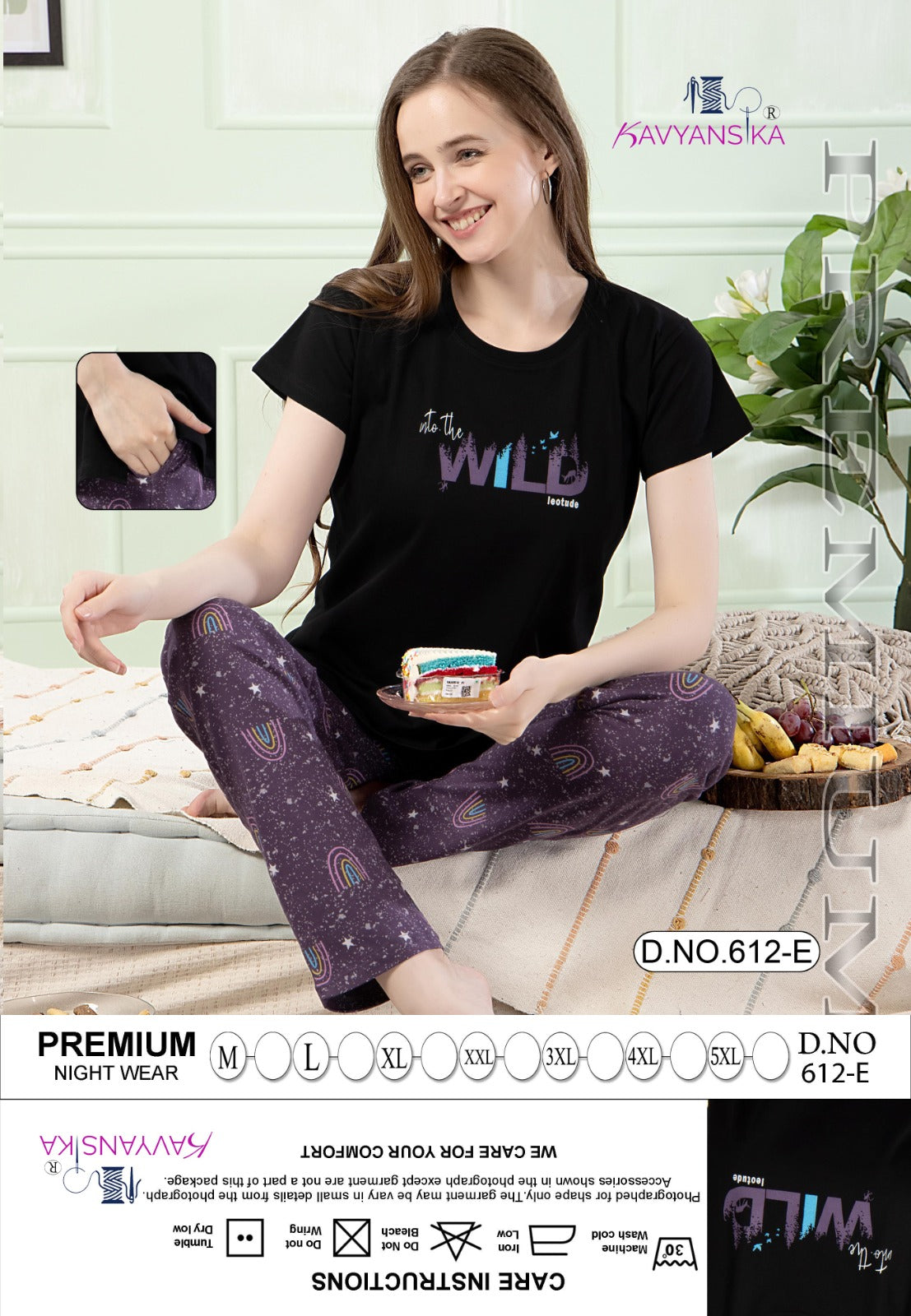 Plain-Print Design 612 Kavyansika Hosiery Pyjama Night Suits Exporter Gujarat