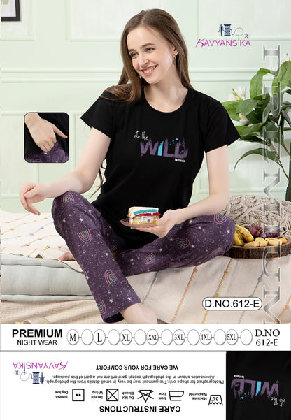 Plain-Print Design 612 Kavyansika Hosiery Pyjama Night Suits Exporter Gujarat