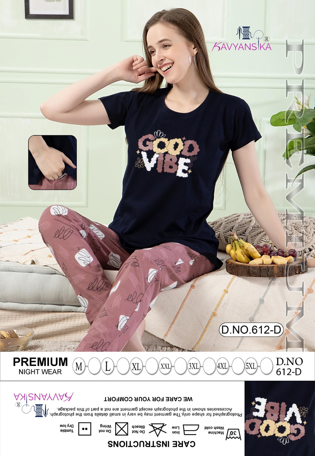 Plain-Print Design 612 Kavyansika Hosiery Pyjama Night Suits Exporter Gujarat