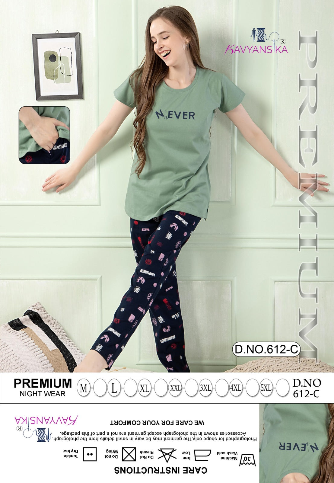 Plain-Print Design 612 Kavyansika Hosiery Pyjama Night Suits Exporter Gujarat