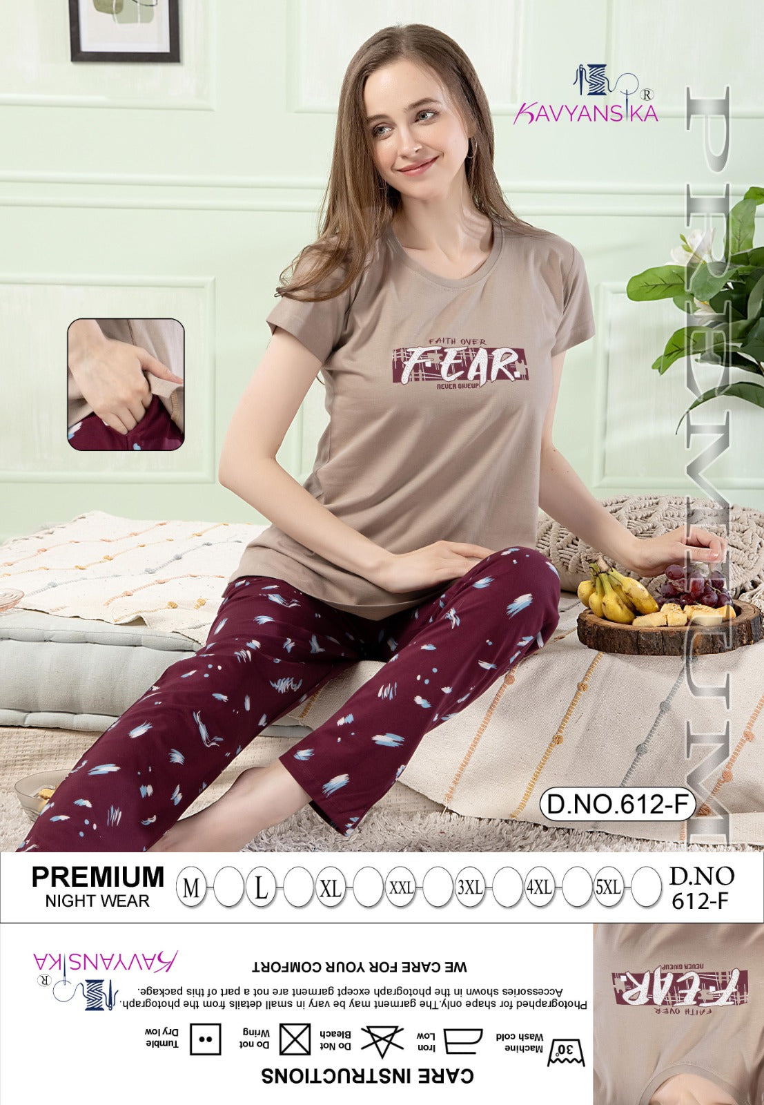 Plain-Print Design 612 Kavyansika Hosiery Pyjama Night Suits Exporter Gujarat