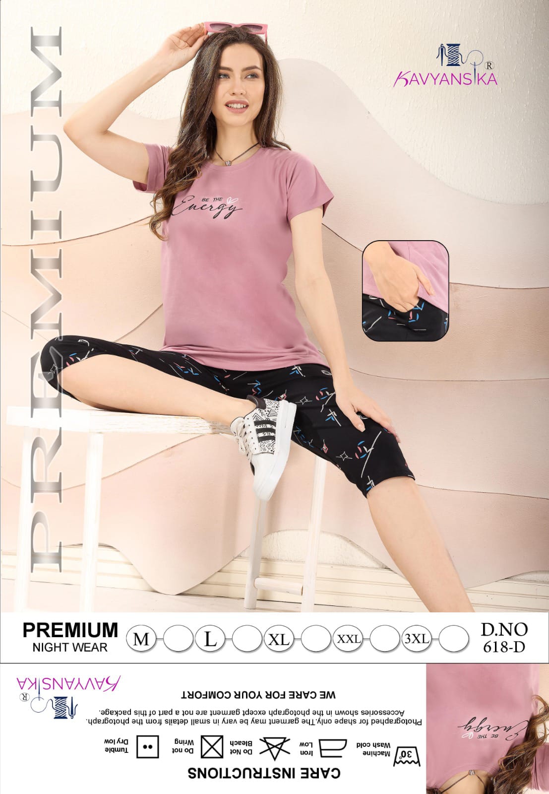 Plain-Print Design 618 Kavyansika Hosiery Cotton Capri Night Suits Exporter Ahmedabad