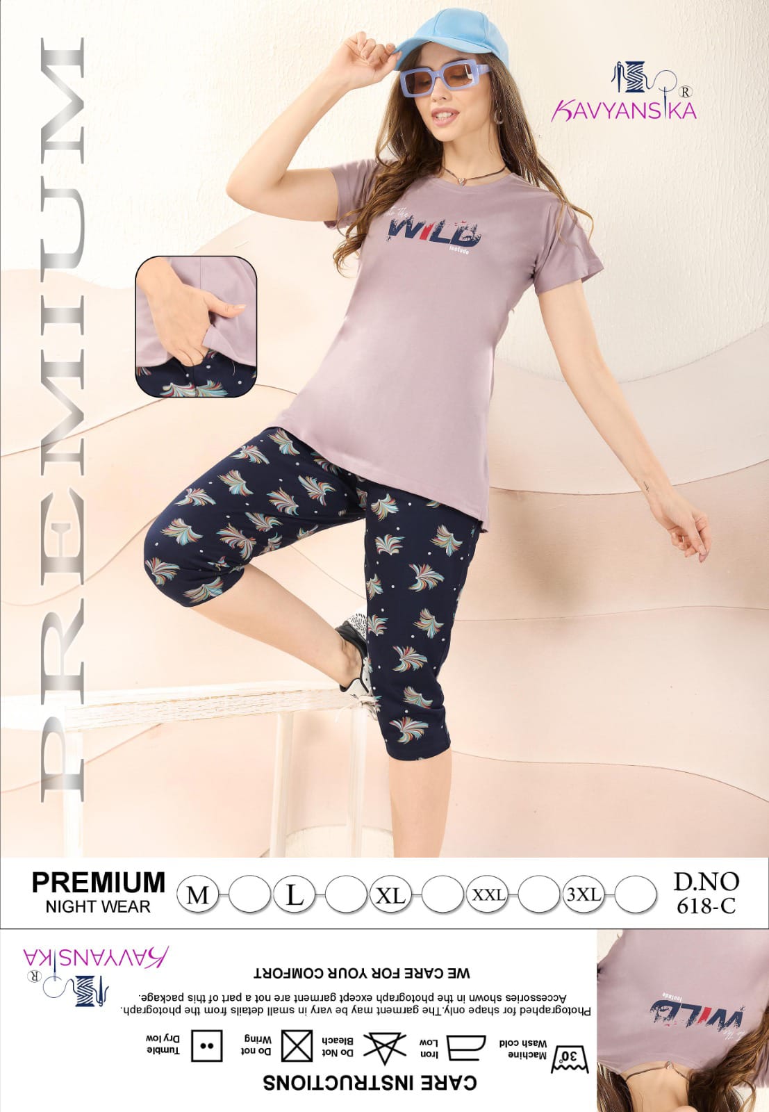 Plain-Print Design 618 Kavyansika Hosiery Cotton Capri Night Suits Exporter Ahmedabad
