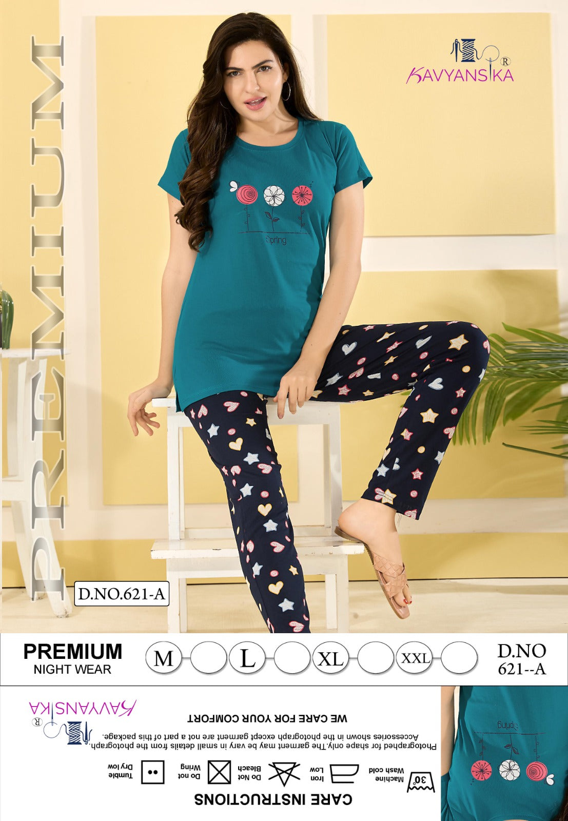 Plain-Print Design 621 Kavyansika Cotton Pyjama Night Suits Manufacturer India