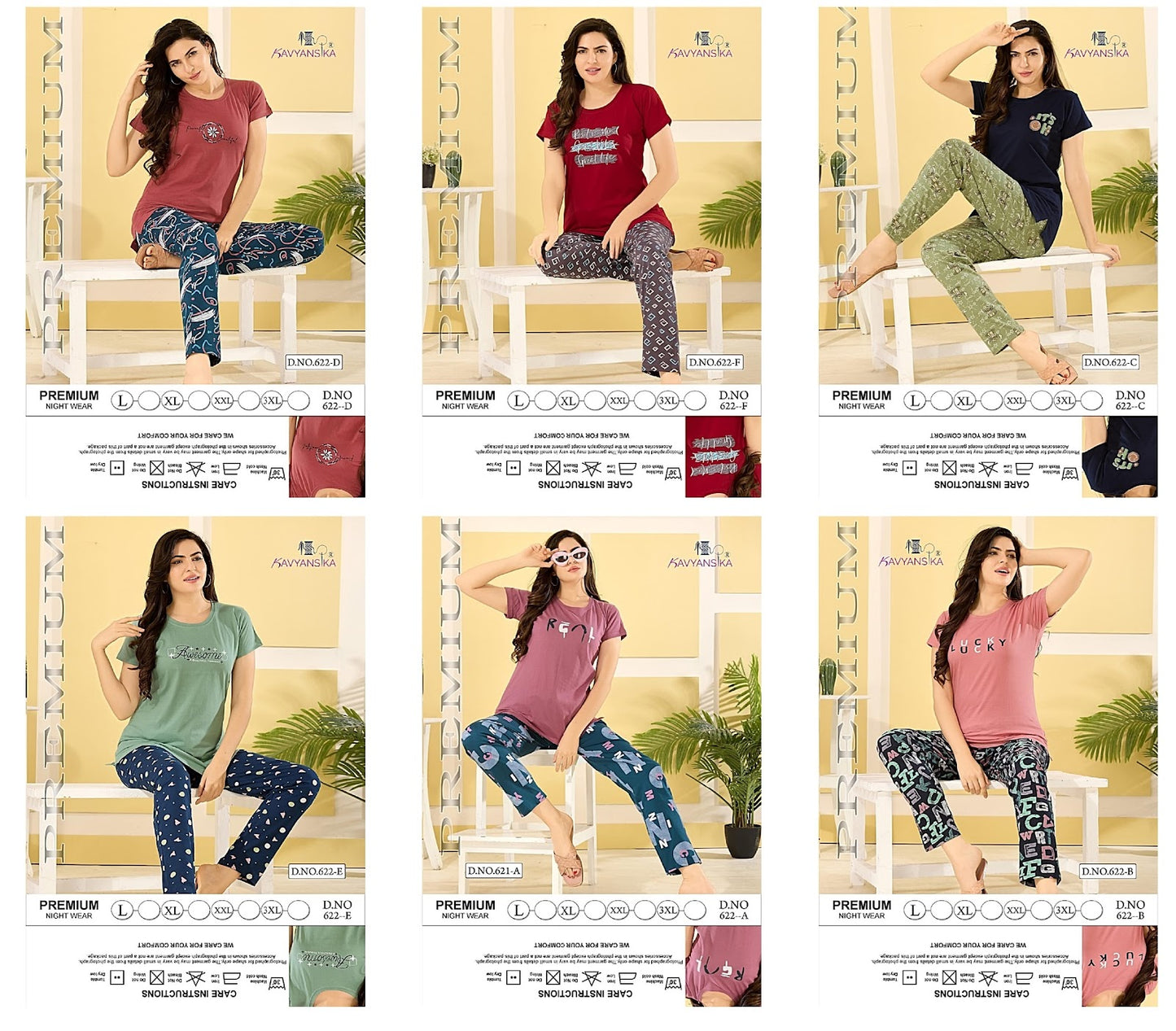 Plain-Print Design 622 Kavyansika Hosiery Pyjama Night Suits Manufacturer India
