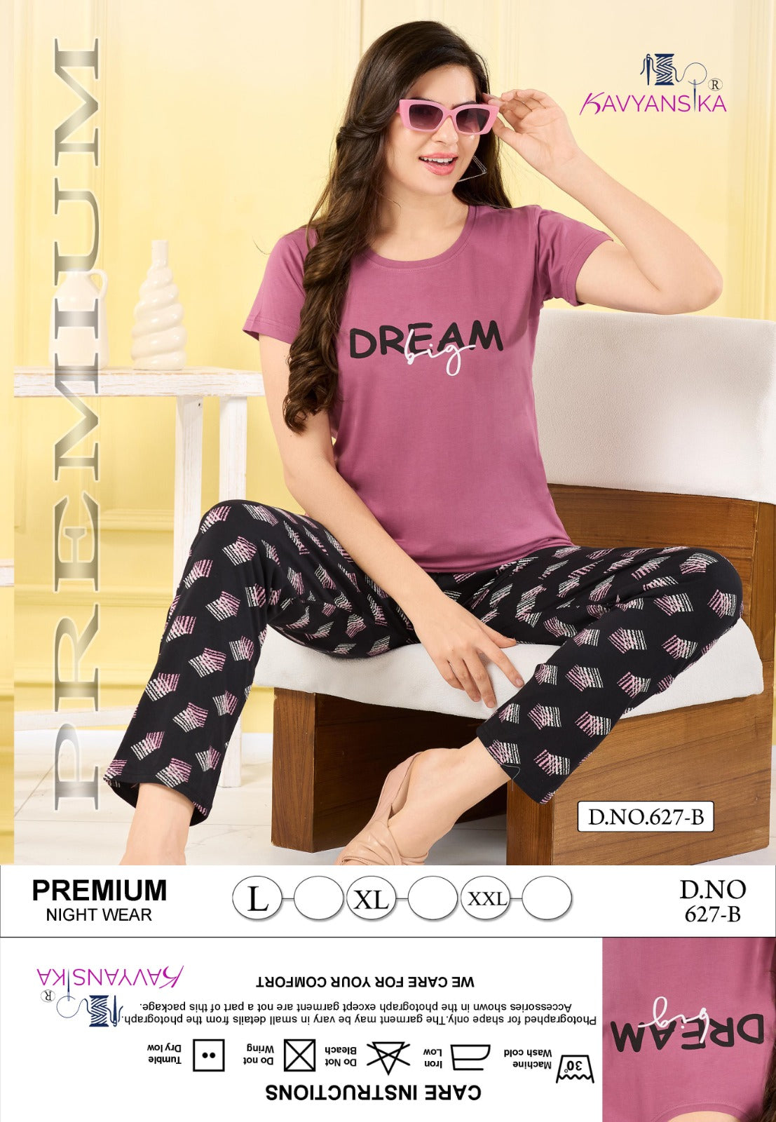 Plain-Print Design 627 Kavyansika Hosiery Cotton Pyjama Night Suits Wholesale Rate