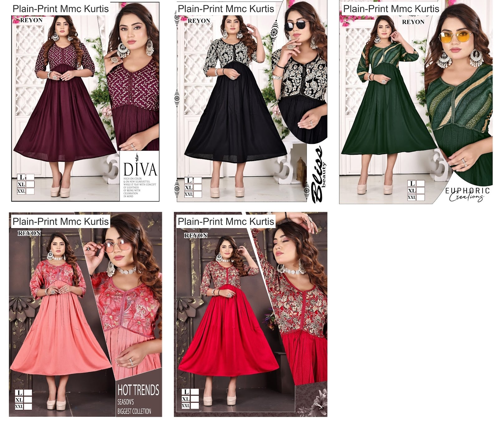 Plain-Print Mmc Reyon Kurtis Exporter Ahmedabad