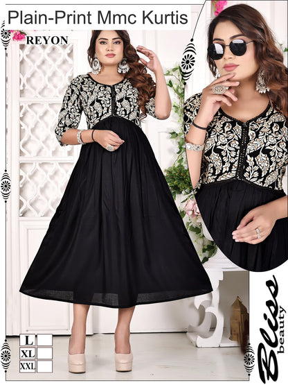 Plain-Print Mmc Reyon Kurtis Exporter Ahmedabad