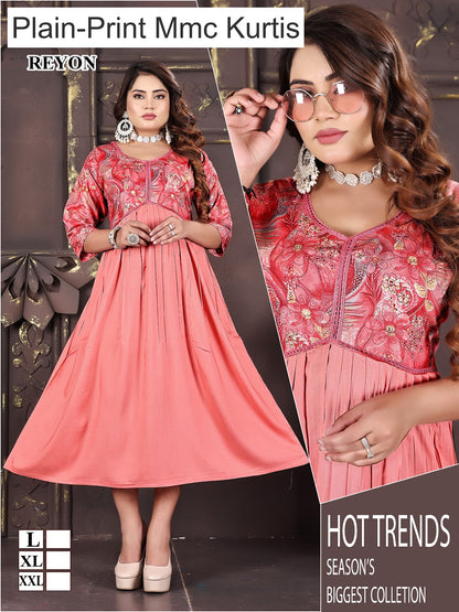 Plain-Print Mmc Reyon Kurtis Exporter Ahmedabad