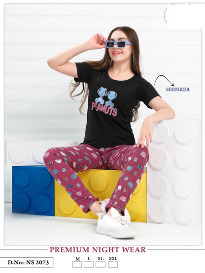 Plain Print Ns 2073 Mnt Sinker Pyjama Night Suits Exporter