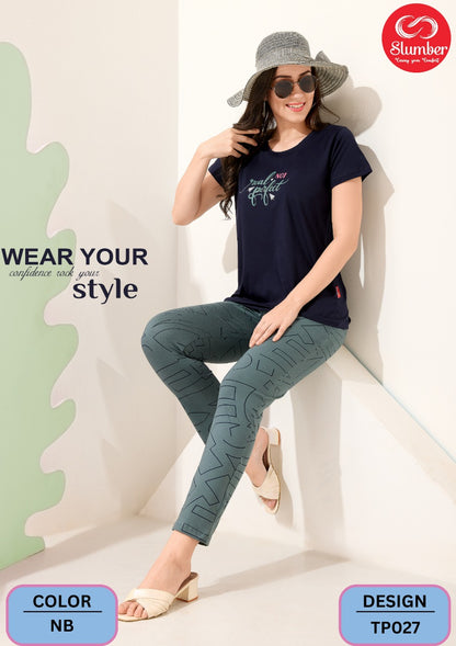 Plain-Print Tp027 Slumber Sinker Pyjama Night Suits Exporter India