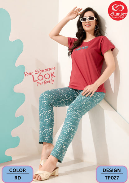 Plain-Print Tp027 Slumber Sinker Pyjama Night Suits Exporter India