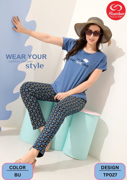 Plain-Print Tp027 Slumber Sinker Pyjama Night Suits Exporter India