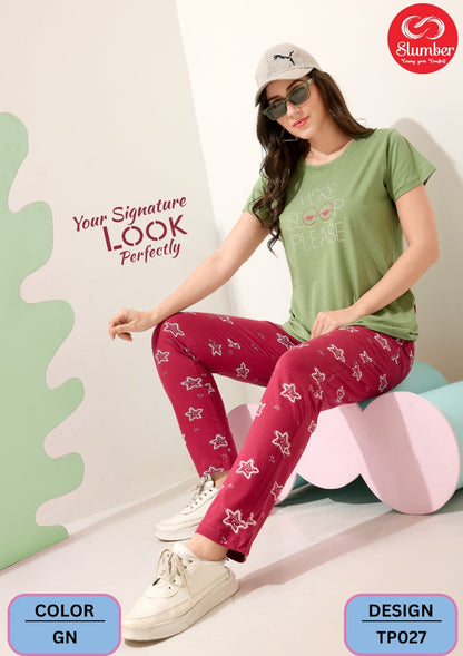 Plain-Print Tp027 Slumber Sinker Pyjama Night Suits Exporter India