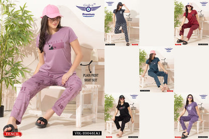Plain-Print Vol 20046 A Grab It Tencil Pyjama Night Suits Wholesale