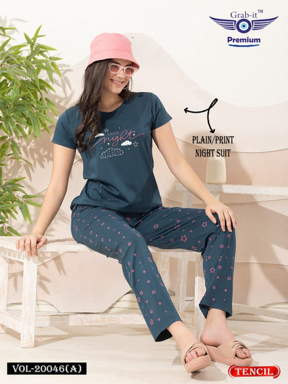 Plain-Print Vol 20046 A Grab It Tencil Pyjama Night Suits Wholesale