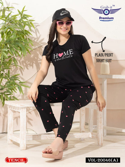 Plain-Print Vol 20046 A Grab It Tencil Pyjama Night Suits Wholesale