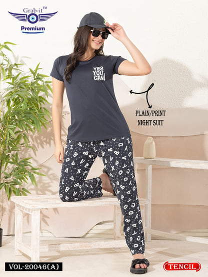Plain-Print Vol 20046 A Grab It Tencil Pyjama Night Suits Wholesale