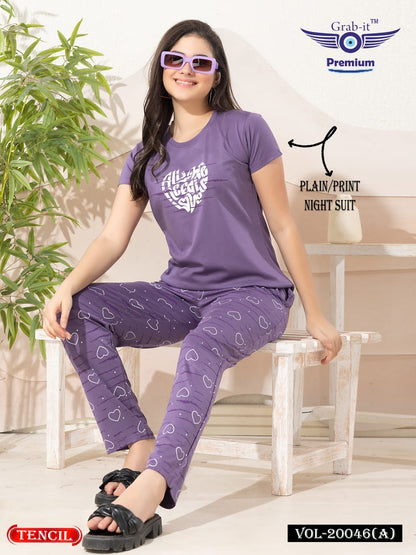 Plain-Print Vol 20046 A Grab It Tencil Pyjama Night Suits Wholesale