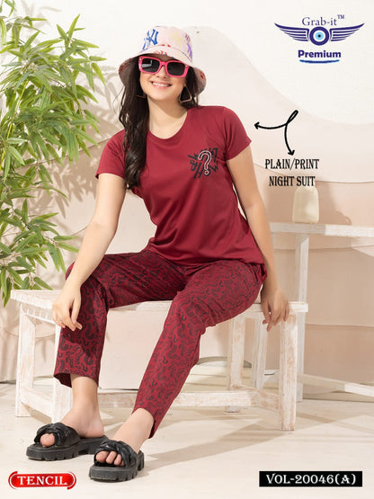 Plain-Print Vol 20046 A Grab It Tencil Pyjama Night Suits Wholesale