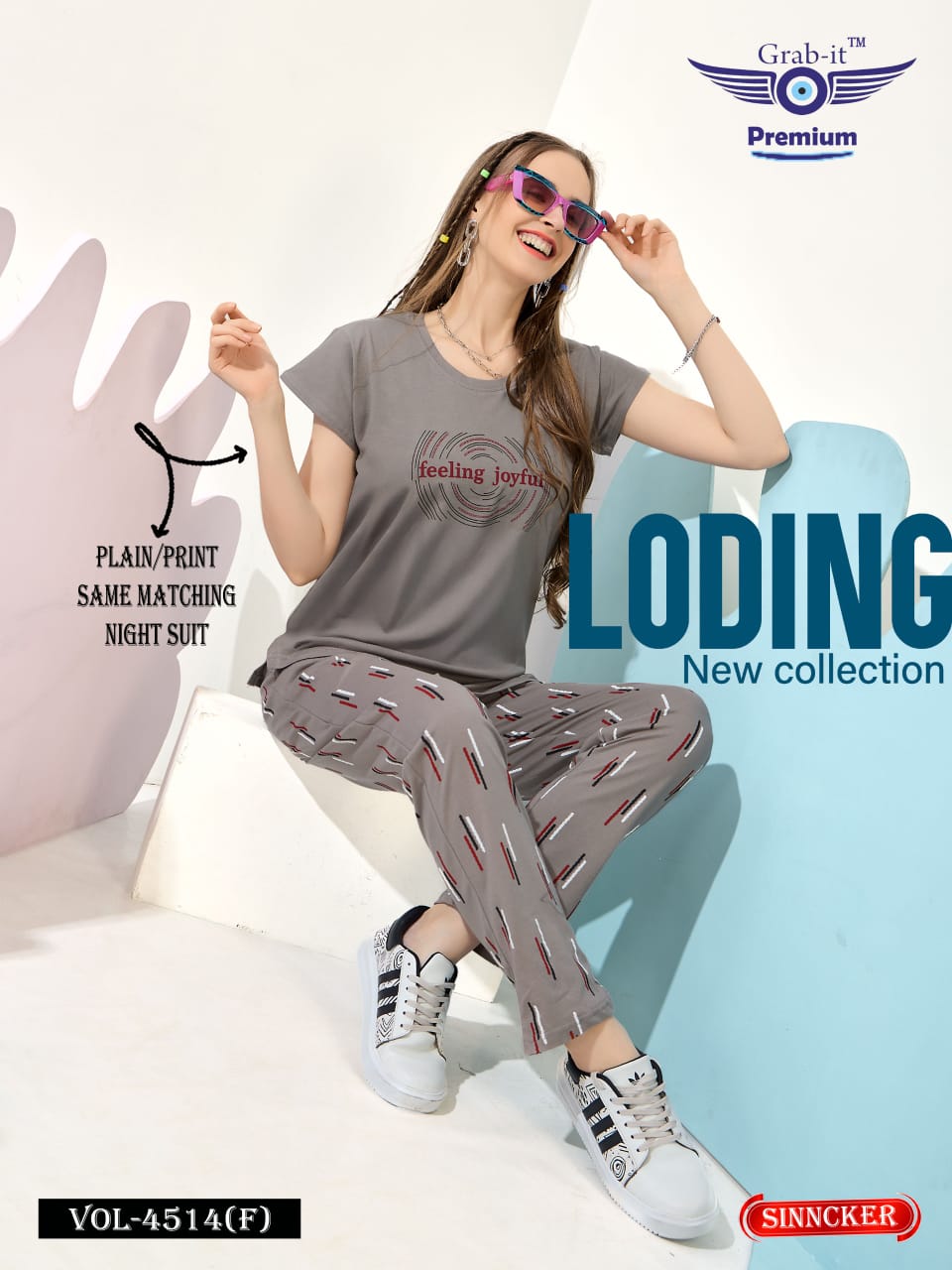 Plain-Print Vol 4514 F Grab It Sinker Pyjama Night Suits Wholesaler Ahmedabad