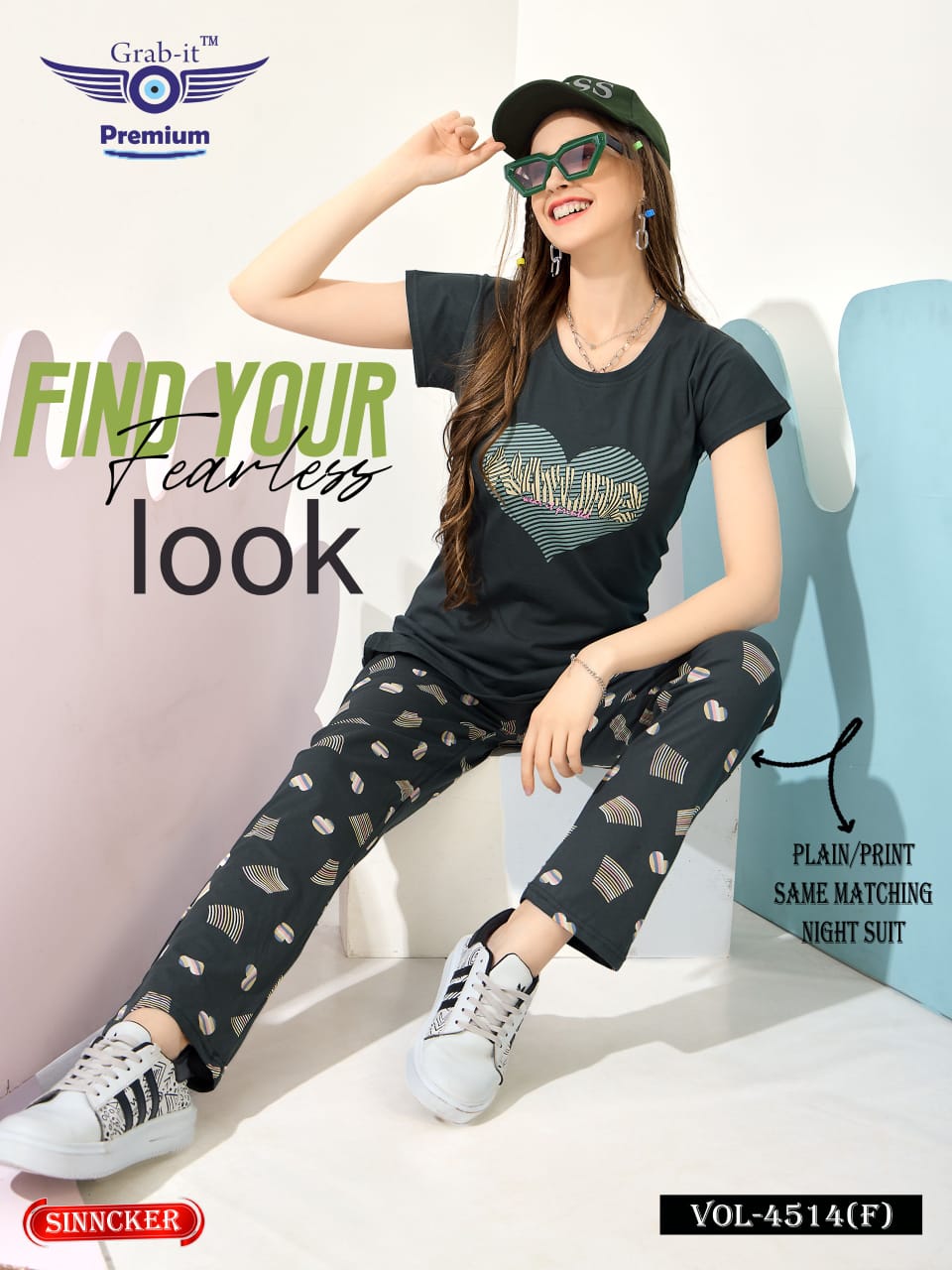 Plain-Print Vol 4514 F Grab It Sinker Pyjama Night Suits Wholesaler Ahmedabad