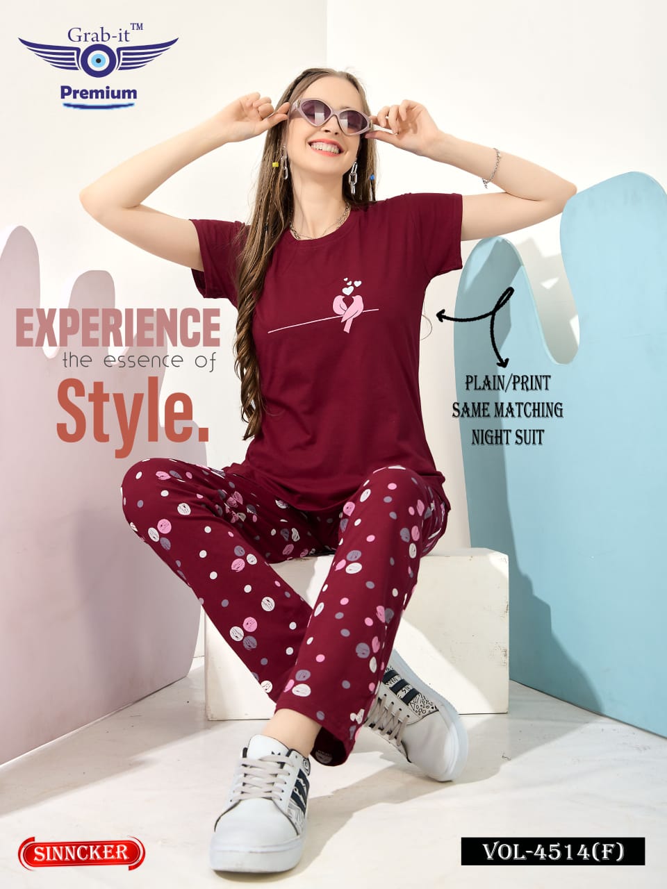 Plain-Print Vol 4514 F Grab It Sinker Pyjama Night Suits Wholesaler Ahmedabad
