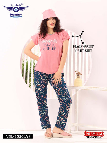 Plain-Print Vol 4520 A Grab It Sinker Pyjama Night Suits Wholesaler Ahmedabad