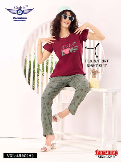 Plain-Print Vol 4520 Grab It Sinker Pyjama Night Suits Exporter Ahmedabad