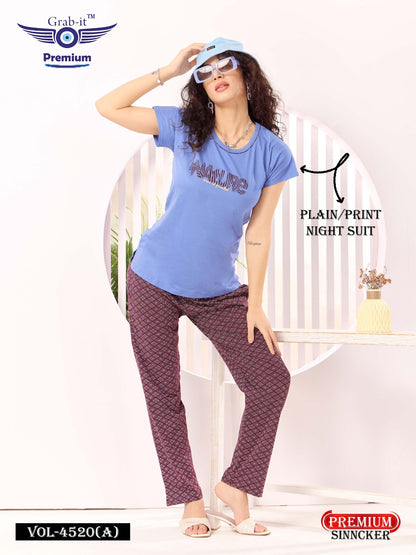 Plain-Print Vol 4520 Grab It Sinker Pyjama Night Suits Exporter Ahmedabad