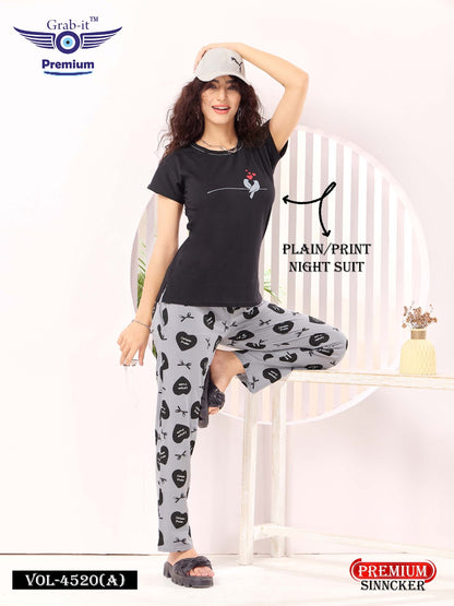 Plain-Print Vol 4520 Grab It Sinker Pyjama Night Suits Exporter Ahmedabad